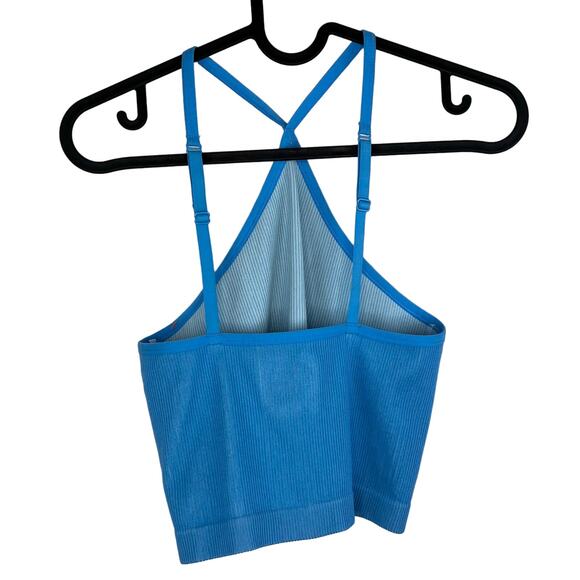 NWT Colsie Halter Brami in Blue Size Medium Women's Ribbed Longline Bralette - Picture 3 of 6